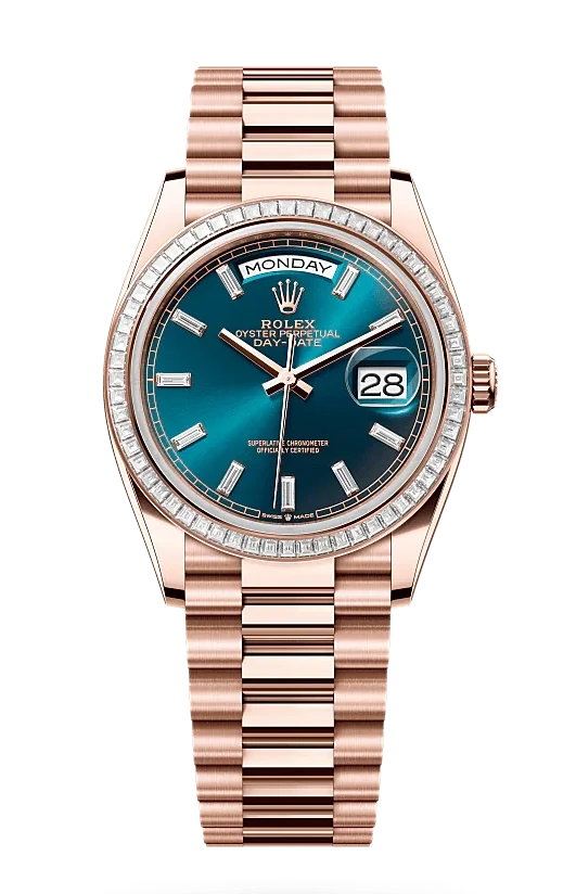 Rolex
Day-Date 36
Oyster, 36 mm, Everose gold and diamonds
M128395TBR-0032