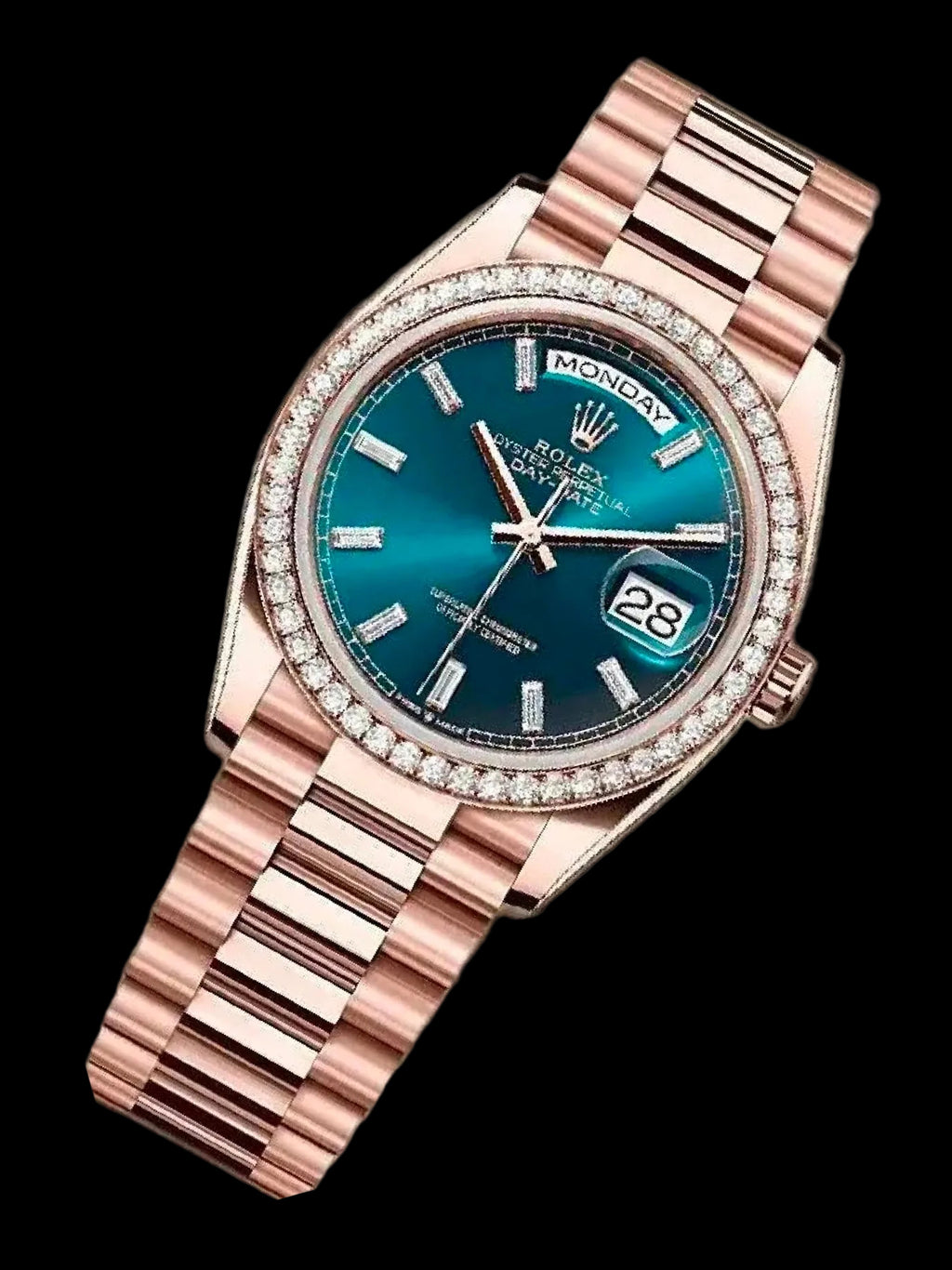 Rolex
Day-Date 36
Oyster, 36 mm, Everose gold and diamonds
M128395TBR-0032