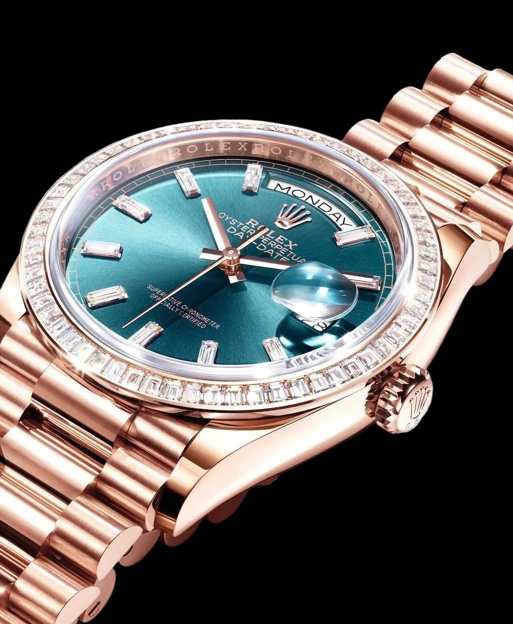 Rolex
Day-Date 36
Oyster, 36 mm, Everose gold and diamonds
M128395TBR-0032